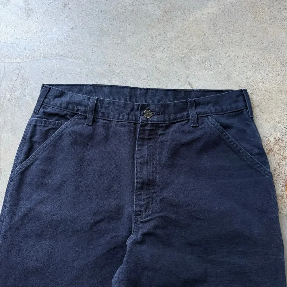Carhartt Loose Fit Duck Canvas Workwear Utility Navy Carpenter Pants Size 33x34